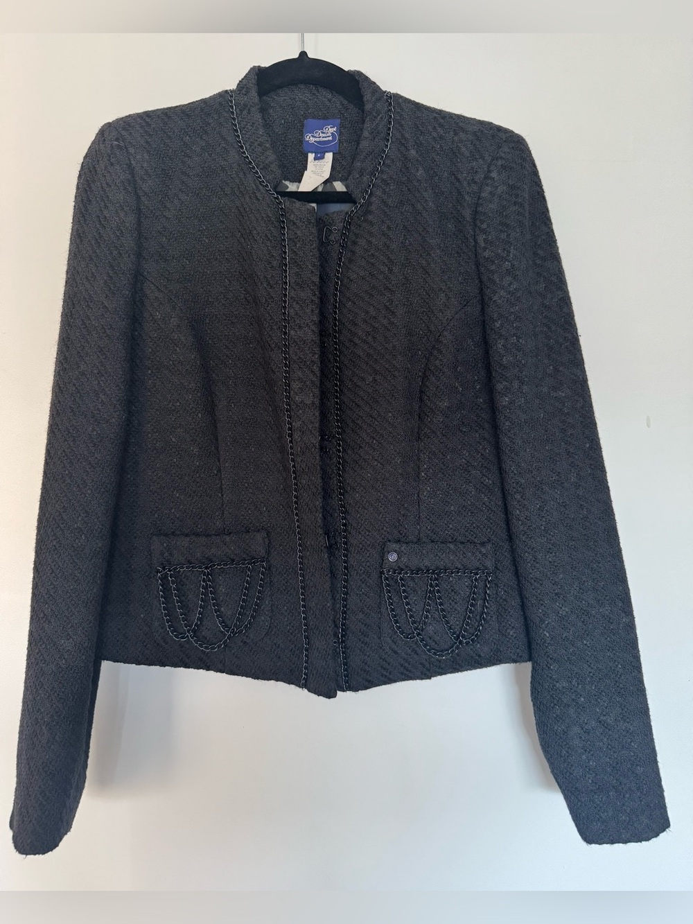 BNWOT- Denim Department Black Tweed Jacket with Chain Trim | Size Large |